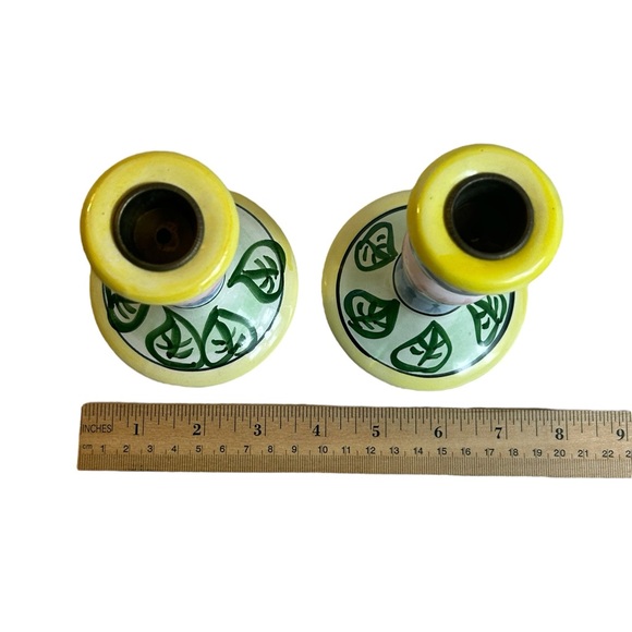 World Bazaar Candle Sticks Ceramic 5” Colorful Leaves Whimsical Spring Summer - Picture 6 of 9